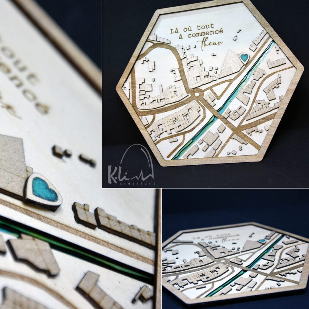 Carte map personnalisée en bois – lieu de rencontre gravé