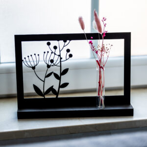 Décoration bois avec motif floral et petit vase en verre - K.li Créations