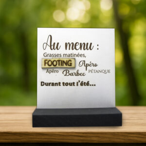 Carte en bois Au menu – cadeau professeur fin d’année humoristique et artisanal