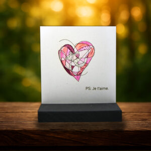carte en bois PS Je taime colorée à la main