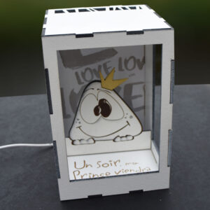 Cube lumineux Un soir mon prince viendra, lampe artisanale gravée et illustrée, éclairage LED USB