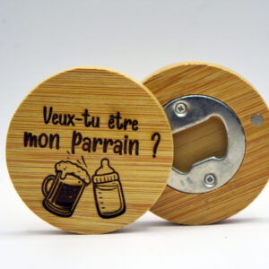 Décapsuleur demande pour être parrain en bois cadeau original